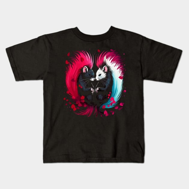 Skunk Couple Valentine Kids T-Shirt by JH Mart